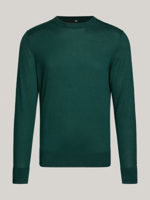 Flag Embroidery Crew Neck Jumper | Green | Tommy Hilfiger