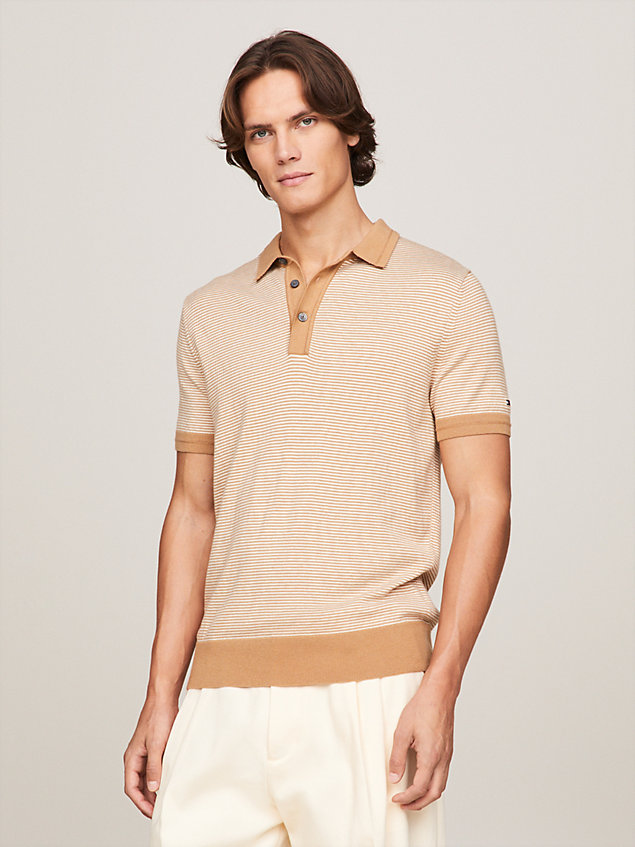 khaki flag embroidery regular fit polo for men tommy hilfiger