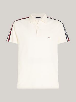 Tommy Hilfiger Men's Striped Collar Polo (Small, White) at