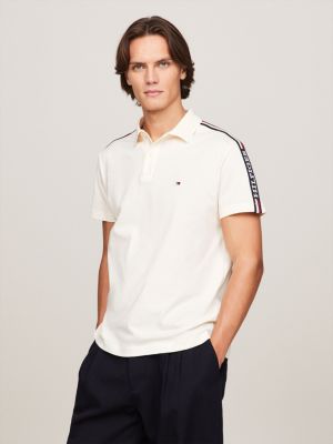 Hilfiger Monotype Stripe Sleeve Polo | Beige | Tommy Hilfiger