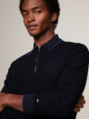 Honeycomb Slim Fit Long Sleeve Polo Blue Tommy Hilfiger