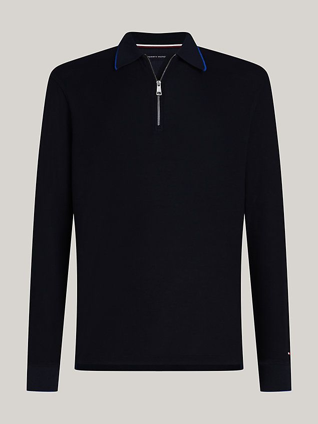 blue honeycomb slim fit long sleeve polo for men tommy hilfiger