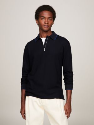 Honeycomb Slim Fit Long Sleeve Polo | Blue | Tommy Hilfiger