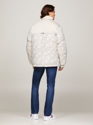 TH Warm New York Monogram Print Puffer Jacket, WHITE