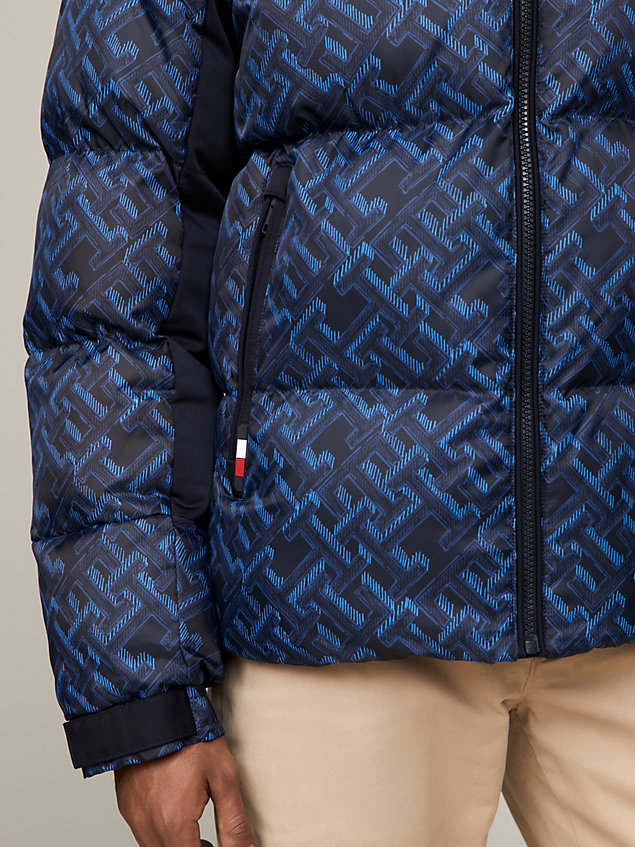 blue pikowana kurtka z motywem monogramu dla mężczyźni - tommy hilfiger