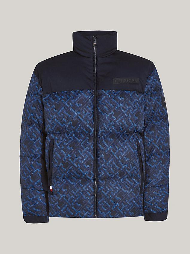 blue pikowana kurtka z motywem monogramu dla mężczyźni - tommy hilfiger