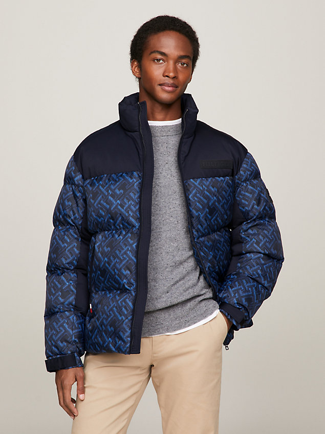 blue th warm new york monogram puffer jacket for men tommy hilfiger