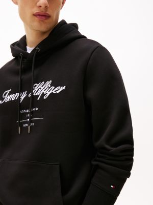 sweat à capuche à logo brodé noir pour hommes tommy hilfiger