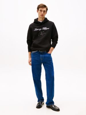 sweat à capuche à logo brodé noir pour hommes tommy hilfiger