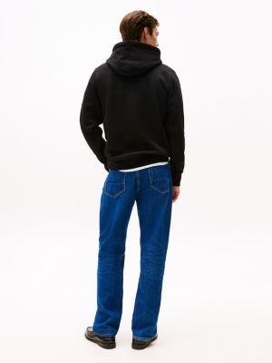 sweat à capuche à logo brodé noir pour hommes tommy hilfiger