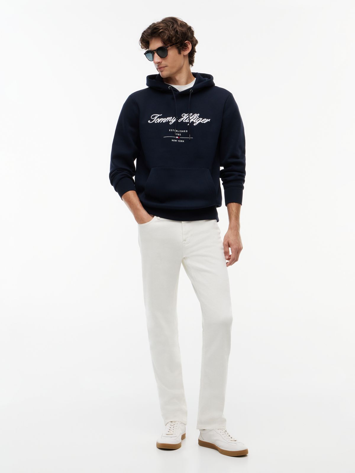 Logo Embroidery Fleece Hoody — Blue