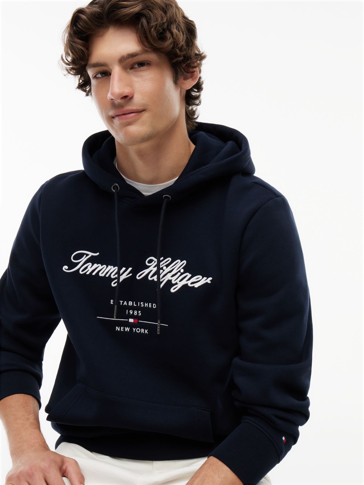 Logo Embroidery Fleece Hoody — Blue