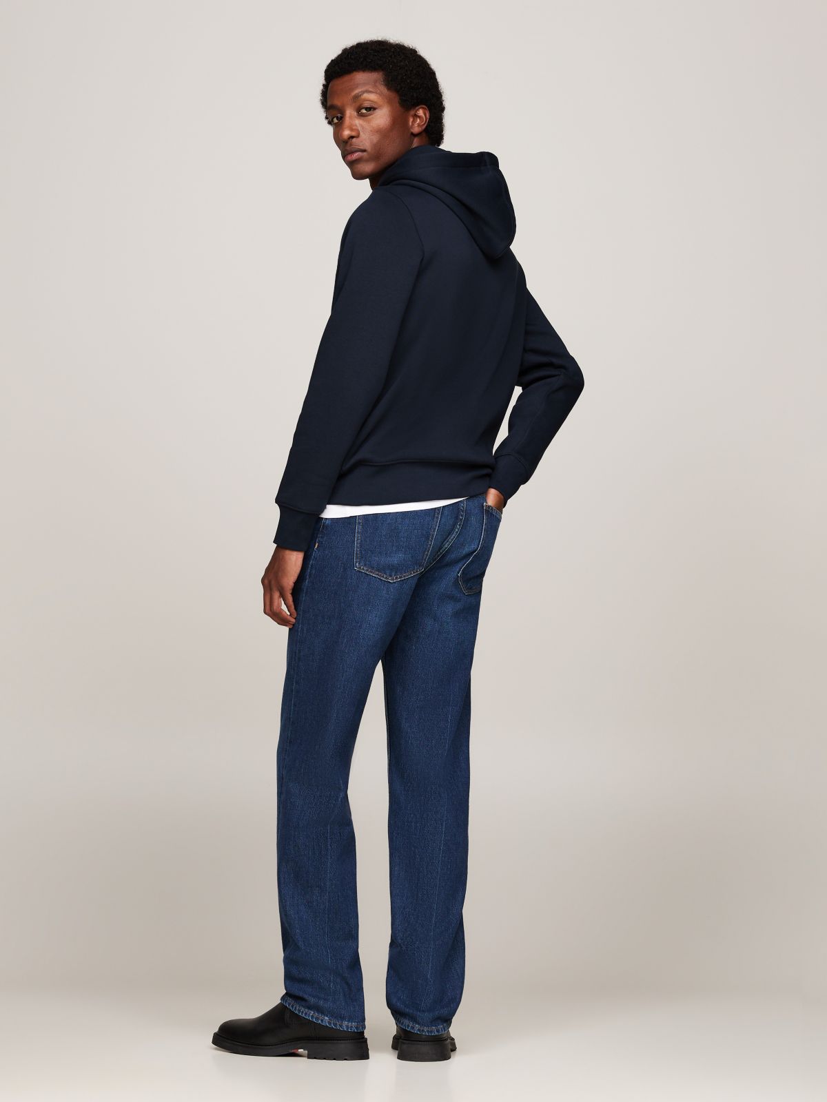 Logo Embroidery Fleece Hoody — Blue