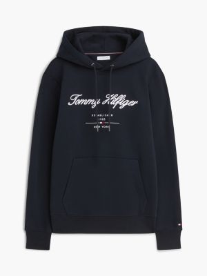 blue logo embroidery fleece hoody for men tommy hilfiger