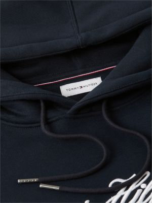 blue logo embroidery fleece hoody for men tommy hilfiger