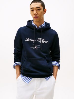 blue hoodie mit aufgesticktem logo für herren - tommy hilfiger