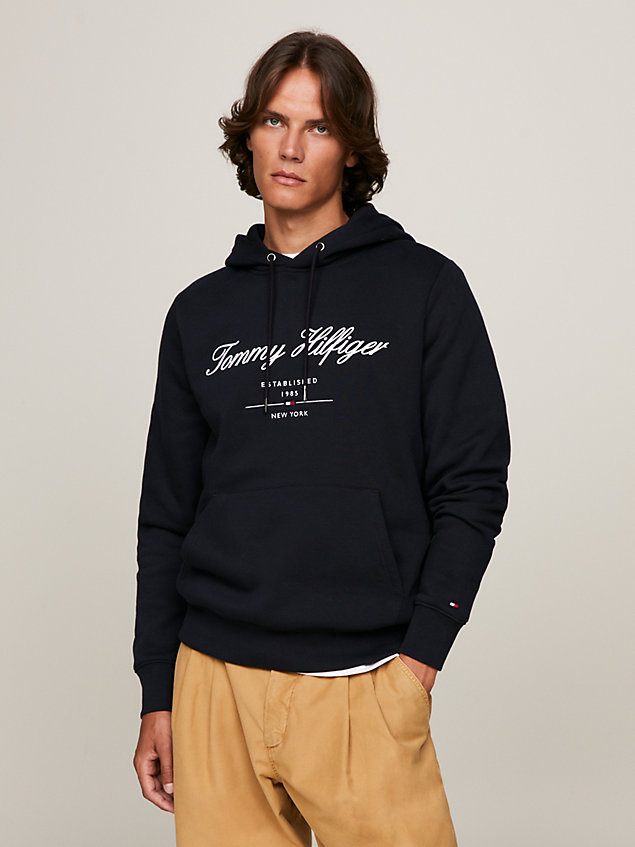 blue exclusive hoodie mit script-logo für herren - tommy hilfiger