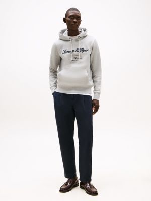 sweat à capuche à logo brodé gris pour hommes tommy hilfiger