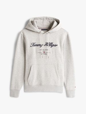 felpa con cappuccio e logo ricamato grigio da uomini tommy hilfiger