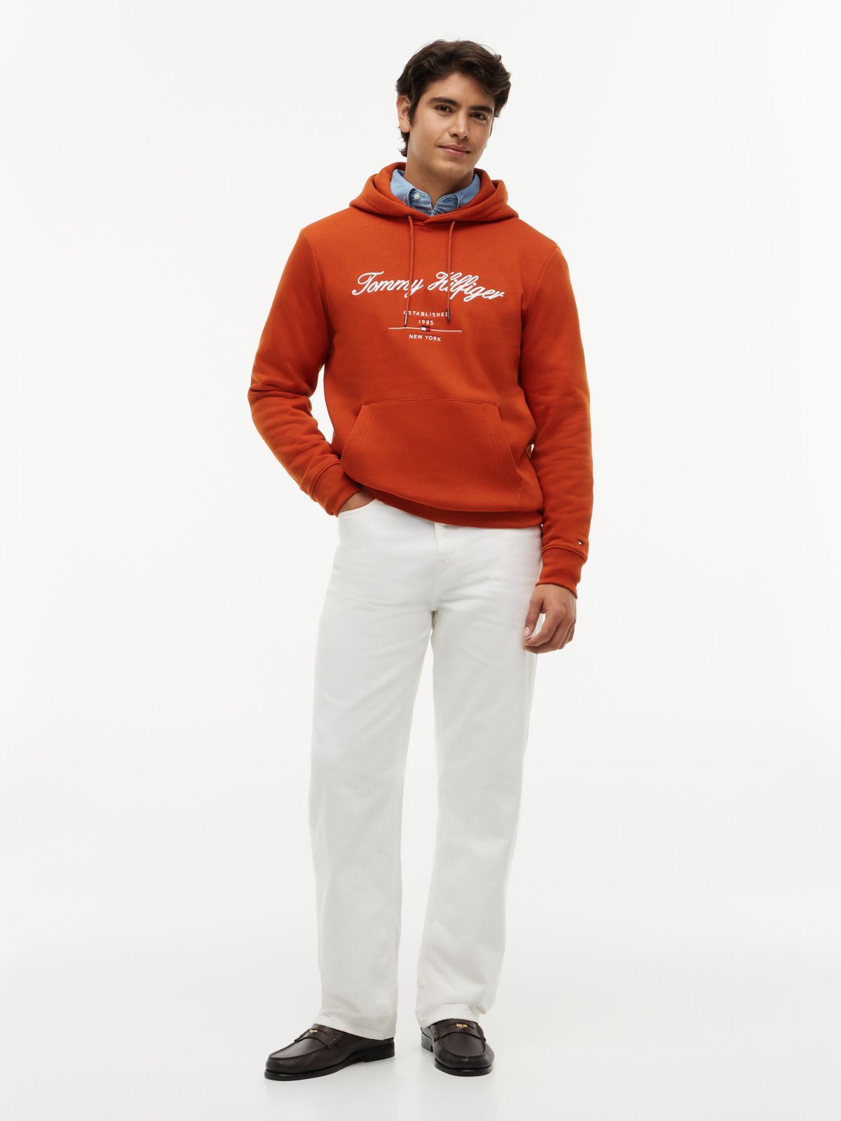 Logo Embroidery Fleece Hoody — Orange
