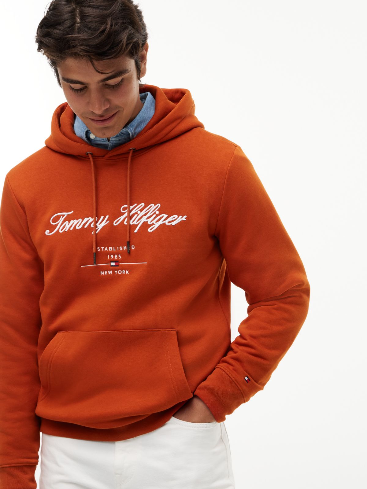 Logo Embroidery Fleece Hoody — Orange
