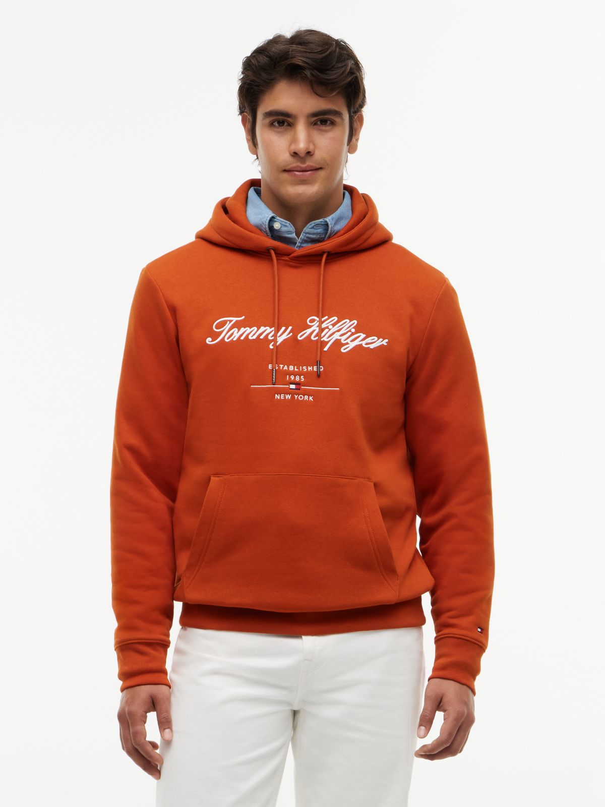 Logo Embroidery Fleece Hoody — Orange
