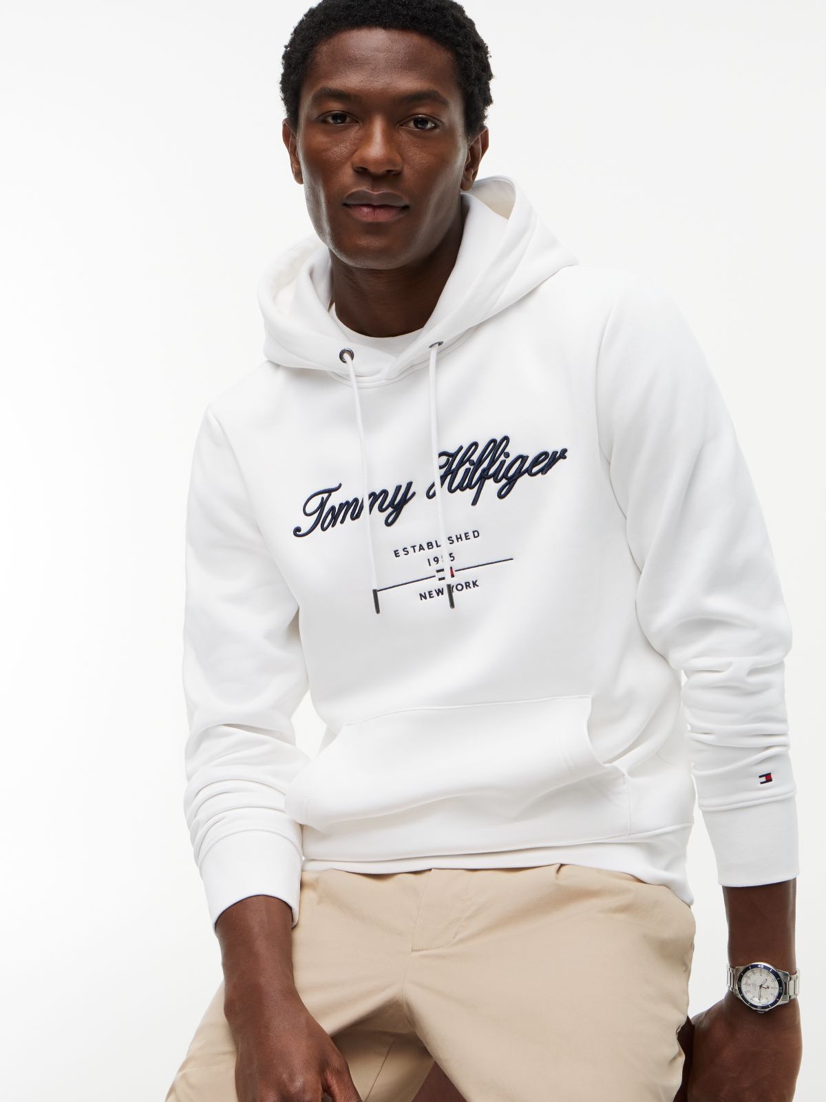 Logo Embroidery Fleece Hoody — White