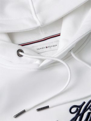 white logo embroidery fleece hoody for men tommy hilfiger