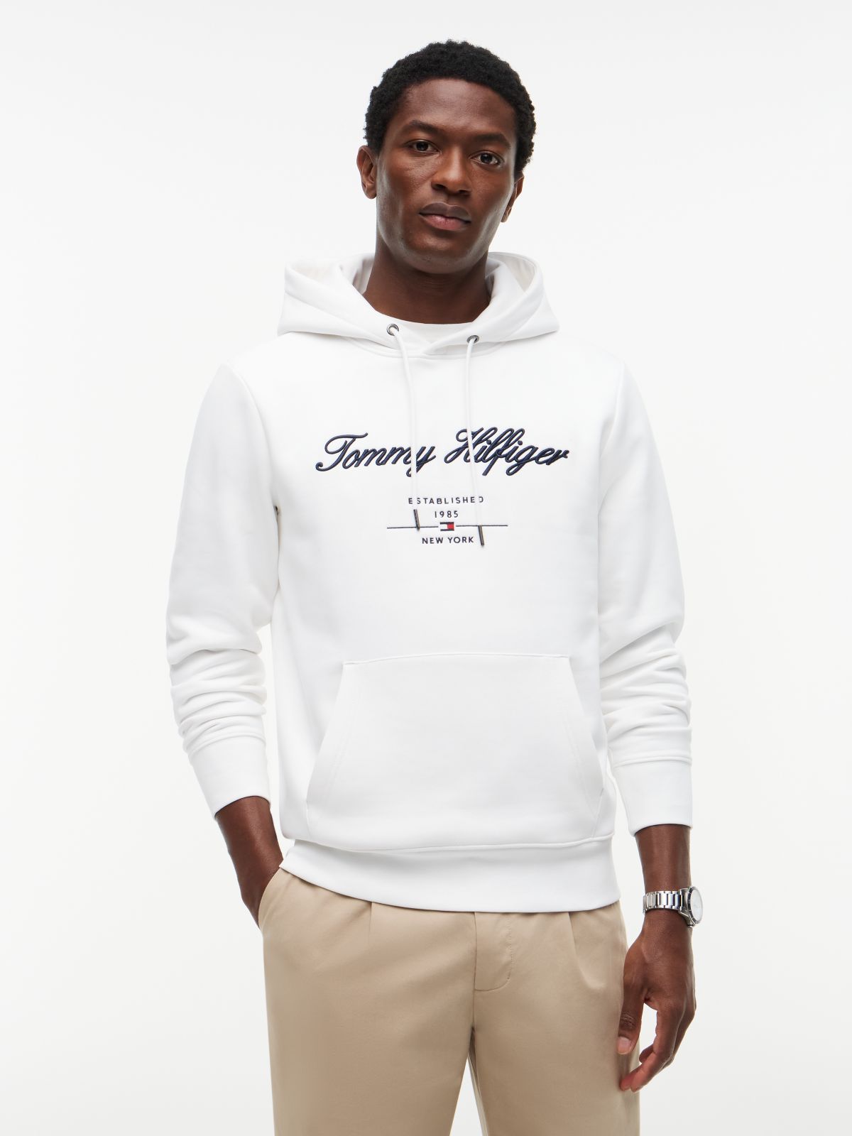 Logo Embroidery Fleece Hoody — White