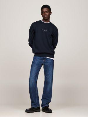 blauw sweatshirt met ronde hals en gekleurde rand voor heren - tommy hilfiger