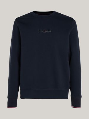 blauw sweatshirt met ronde hals en gekleurde rand voor heren - tommy hilfiger