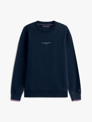 sweat en molleton à col ras-du-cou et liserés bleu pour hommes tommy hilfiger