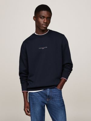 blauw sweatshirt met ronde hals en gekleurde rand voor heren - tommy hilfiger