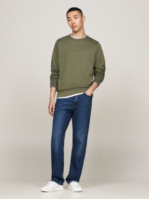 green tipped cuff crew neck sweatshirt for men tommy hilfiger
