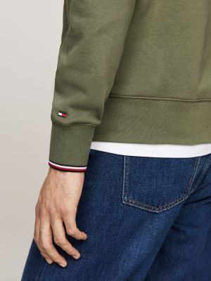 sudadera con puños ribeteados verde de hombres tommy hilfiger