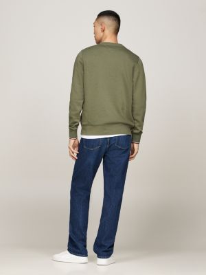 sudadera con puños ribeteados verde de hombres tommy hilfiger