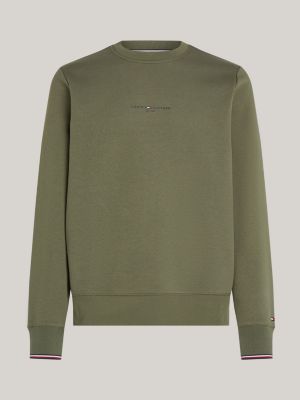 sudadera con puños ribeteados verde de hombres tommy hilfiger