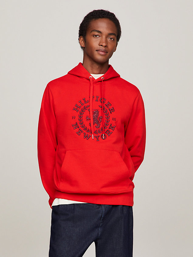 red oversized crest logo terry hoody for men tommy hilfiger