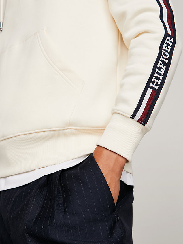 beige global stripe flex fleece quarter-zip sweatshirt for men tommy hilfiger