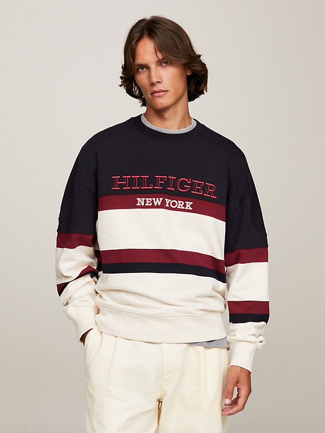 beige hilfiger monotype colour-blocked sweatshirt for men tommy hilfiger
