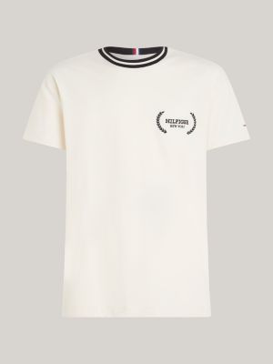 Beige Neck Hilfiger | Jersey T-Shirt | Tipped Crew Tommy