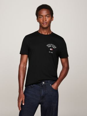 Varsity slim fit T shirt met gebogen logo Zwart Tommy Hilfiger