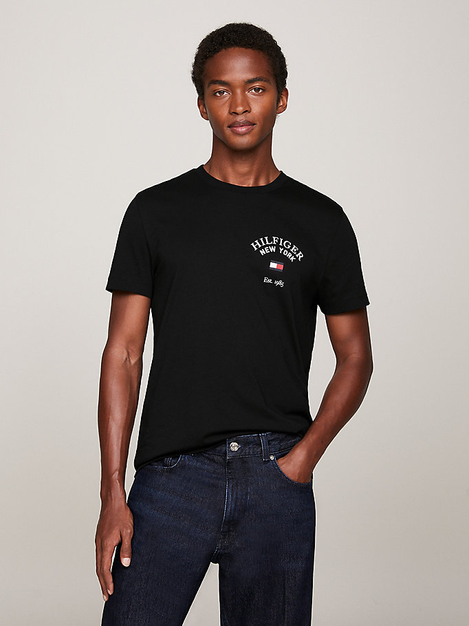 | Hilfiger Logo Varsity Tommy T-Shirt | Black Slim Fit Arched