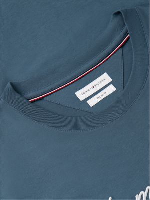 t-shirt en jersey texturé à logo bleu pour hommes tommy hilfiger