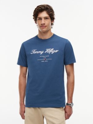 t-shirt en jersey texturé à logo blue pour hommes tommy hilfiger