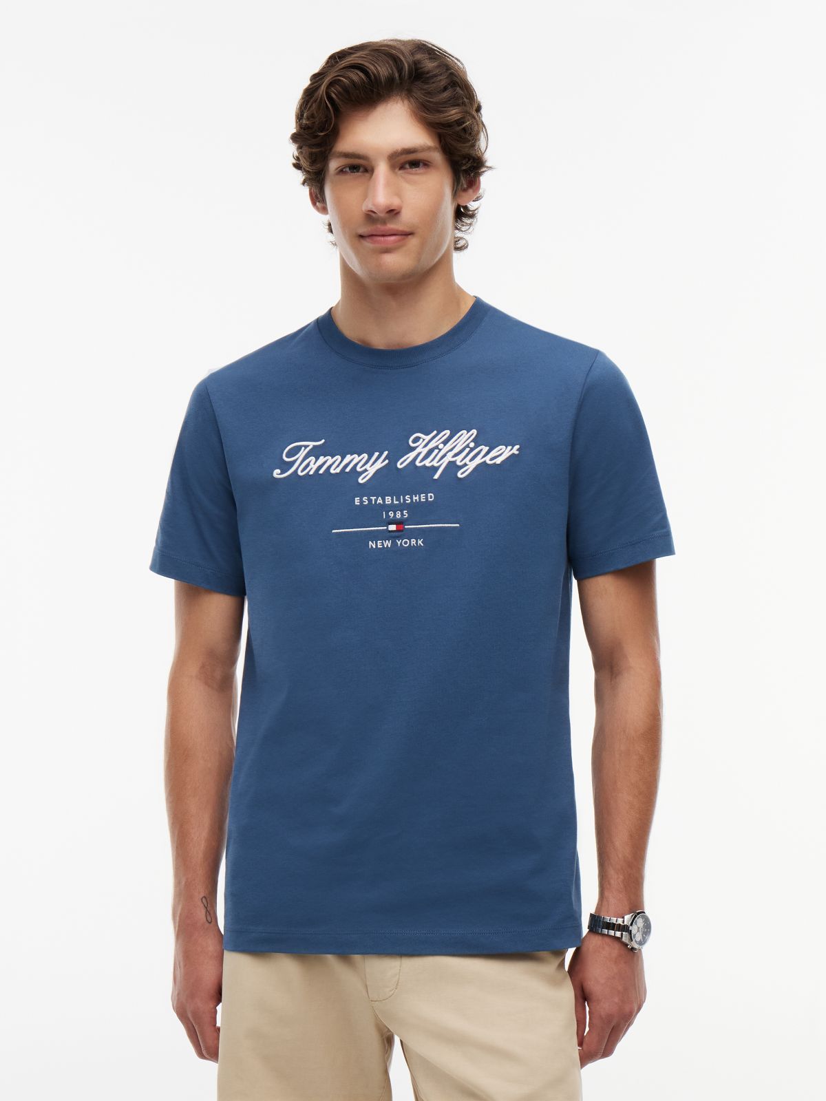 Textured Logo Jersey T-Shirt — Blue