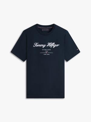 blue textured logo jersey t-shirt for men tommy hilfiger