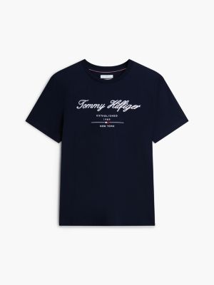 blue textured logo jersey t-shirt for men tommy hilfiger