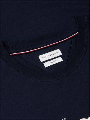 blue textured logo jersey t-shirt for men tommy hilfiger