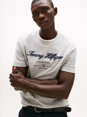 grijs t-shirt met geborduurd logo voor heren - tommy hilfiger